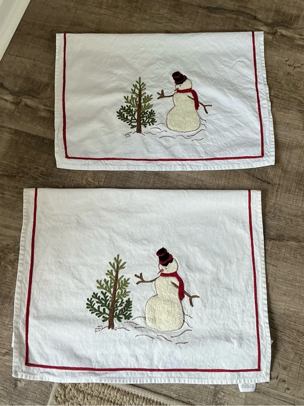 Williams Sonoma Snowman Embroidered Kitchen Towels, Set of 2 OB